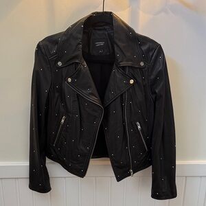 Lamarque Black 100% Leather Piper Studded Biker Jacket Size Medium EUC